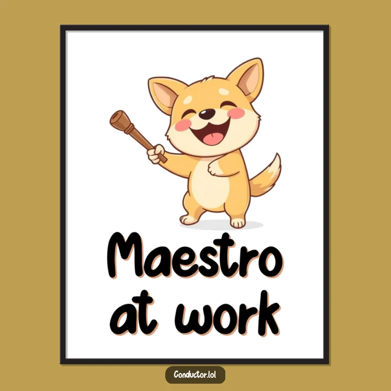 Funny Dog Baton Twirler Poster: Joyful Canine Conductor Wall Art