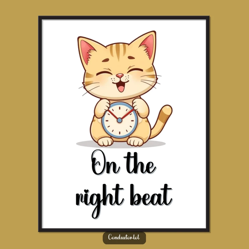 Funny Cat Metronome Poster, Giggling Feline's Rhythmic Art Print