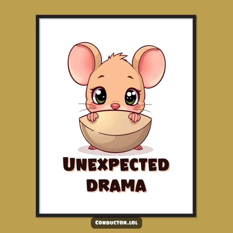 Funny Surprised Mouse Cymbal Poster: Vibrant Wall Art for Music Lovers