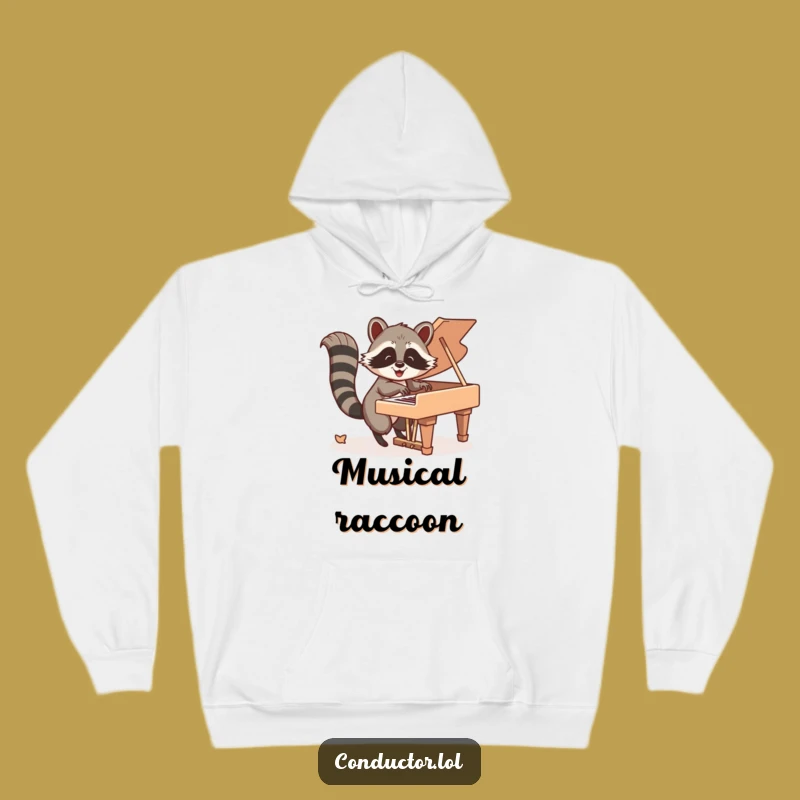 Funny Raccoon Piano Hoodie: Tail Tapping Keys, Cozy & Comical Gift!
