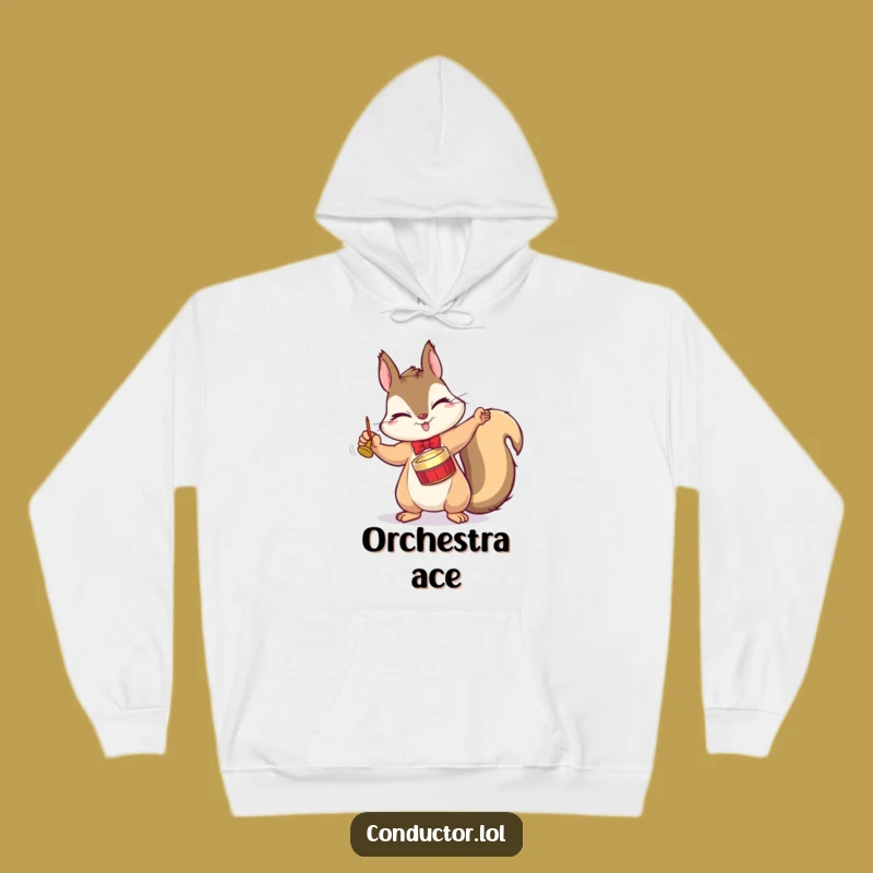 Cozy Funny Squirrel Conductor Hoodie - Warm Maestro Cymbal Tap Gift for Chilly Days