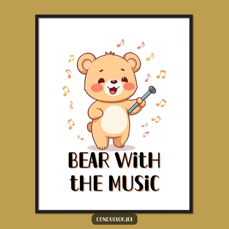 Free Printable Wall Art: Conductor Bear Cub Music Maestro, Funny Downloadable Art