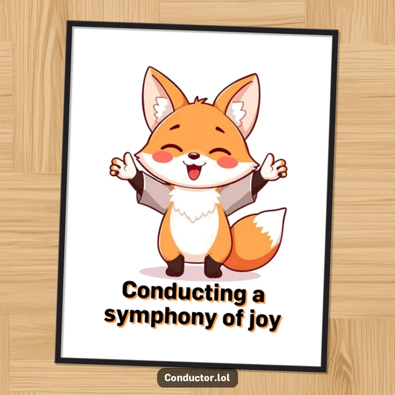 Funny Free Printable Wall Art: A happy fox enthusiastically waving its arms in a conductor-like motion.