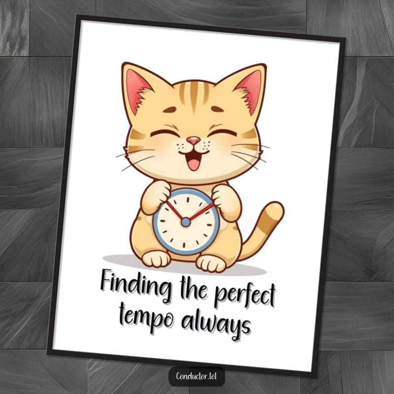 Funny Free Printable Wall Art: A giggling cat with a focused expression taps a metronome, adding quirky rhythm to your room.