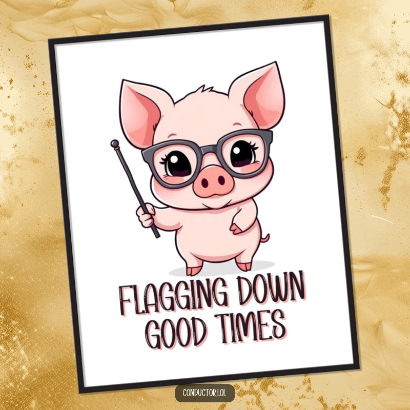 Funny Free Printable Wall Art: A piglet wearing oversized spectacles dramatically gestures with a small flag, making a point.