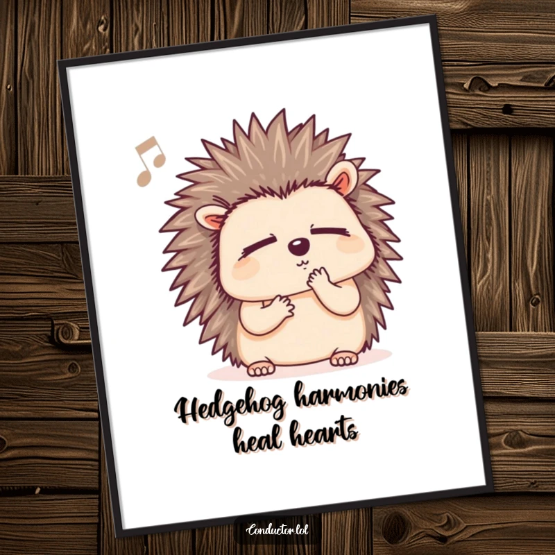 Funny Free Printable Wall Art: A determined hedgehog intently listening to music with eyes closed, deep in thought.