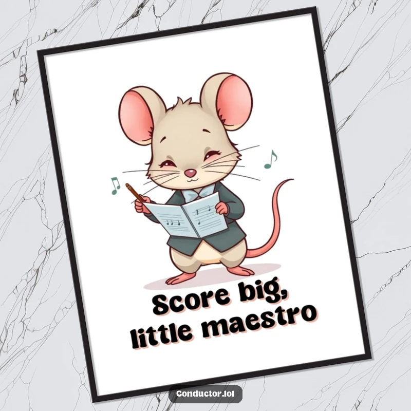 Funny Free Printable Wall Art: Curious mouse conductor intently studying a musical score, adding humor to decor.