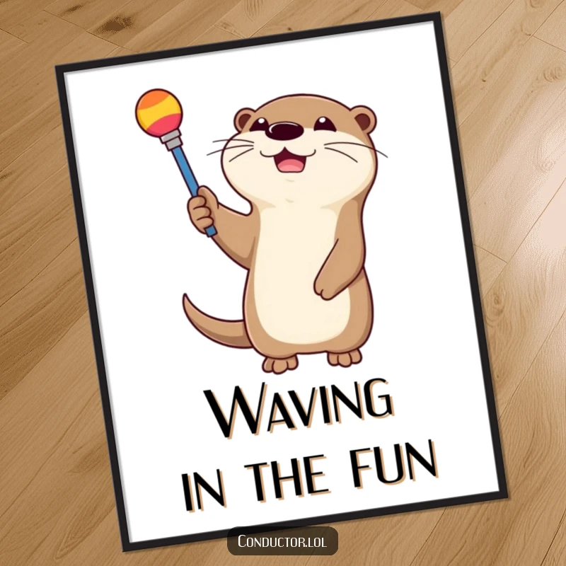 Funny Free Printable Wall Art: A happy otter conducting with a colorful baton, perfect for a playful space.