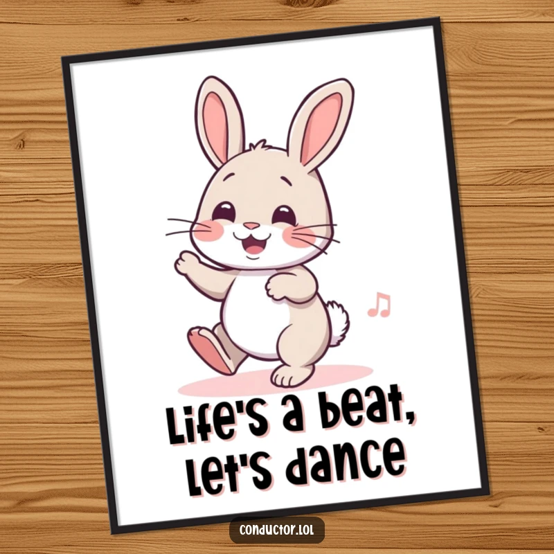 Funny Free Printable Wall Art of a cheerful rabbit tapping its foot to an unheard rhythm, exuding pure joy.