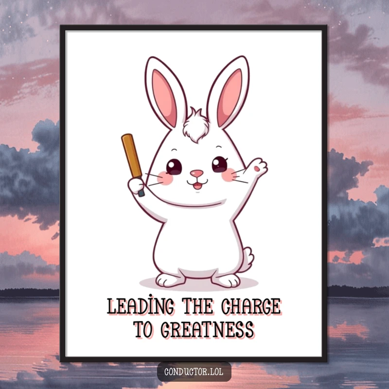 Funny Free Printable Wall Art: A playful rabbit with a stern but kind expression holding a conductor's baton.