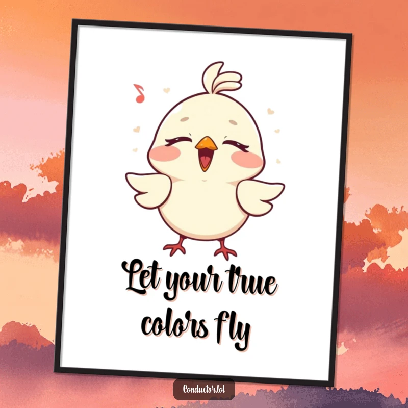 Funny Free Printable Wall Art: A charming bird character singing at the top of its lungs with eyes closed joyfully.