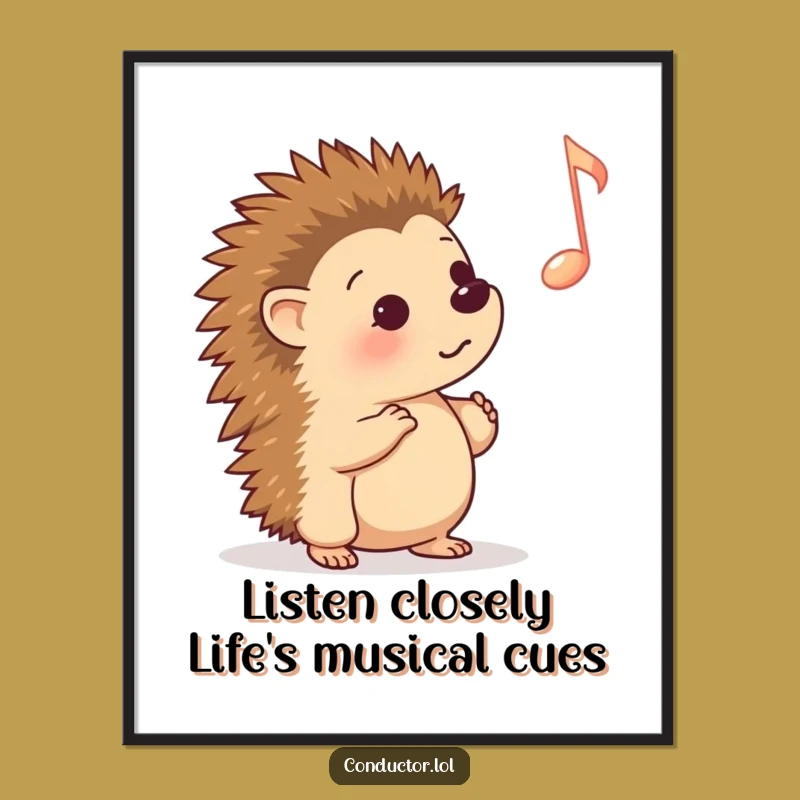 Free Printable Wall Art: Curious Hedgehog Music Cue Funny Downloadable Decor
