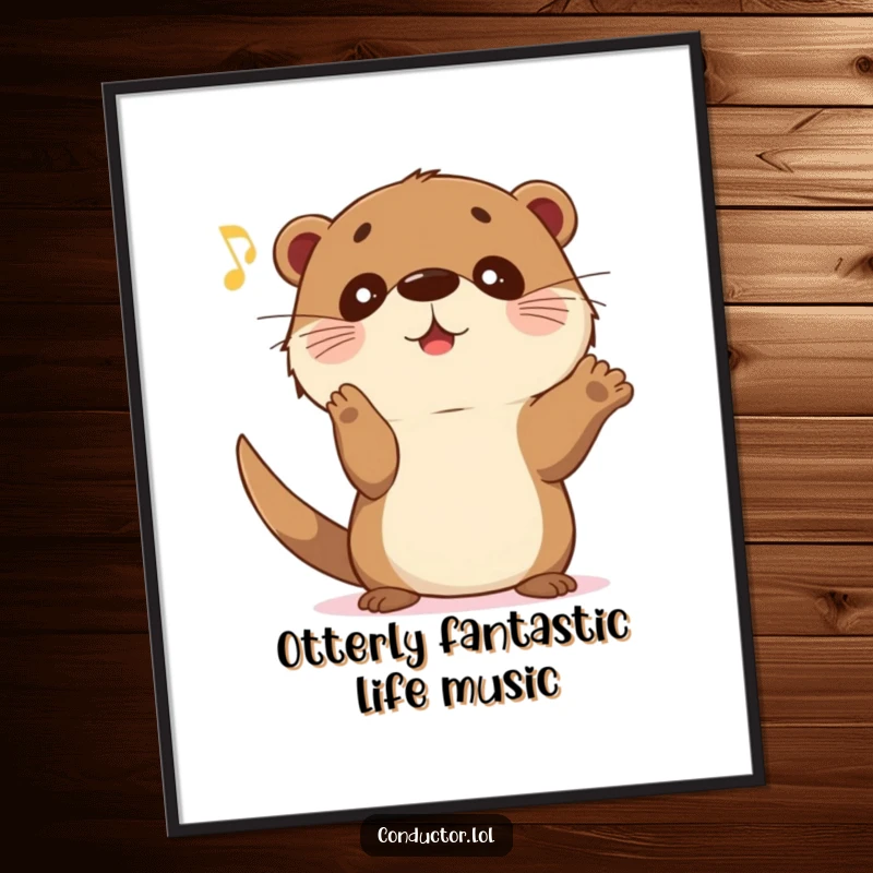 Funny Free Printable Wall Art: A sweet otter with huge eyes gestures dramatically, calling for a music crescendo with comical intensity.