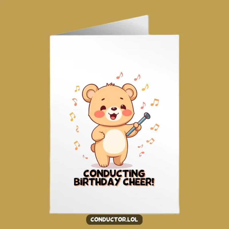 Free Printable Bear Birthday Card: Funny Conductor Cub Downloadable Gift