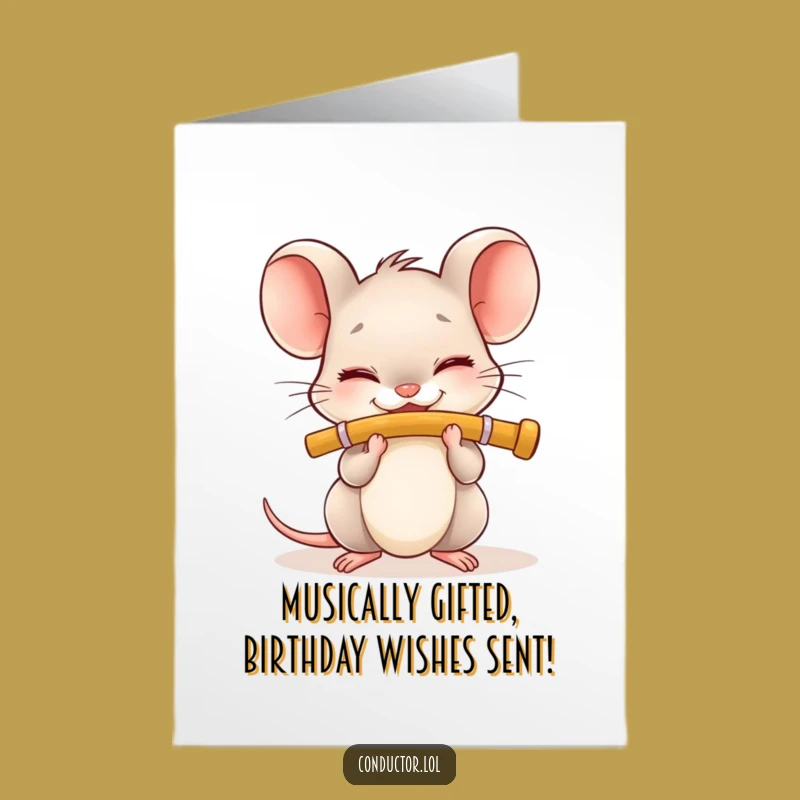 Free Printable Birthday Card: Funny Flute Mouse Whimsical Greeting Card Downloadable Gift