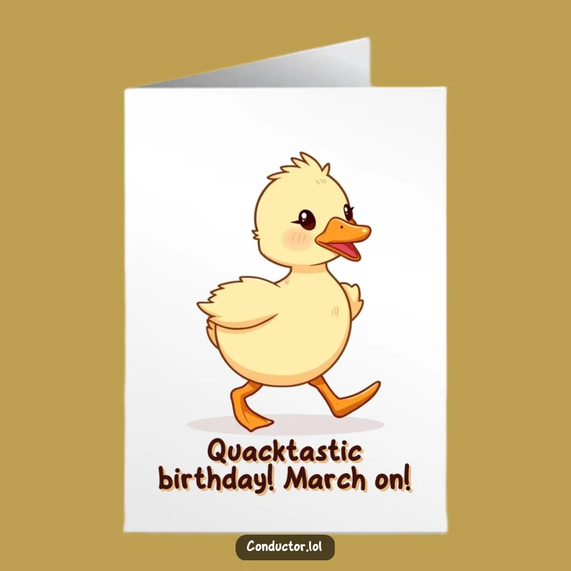 Free Printable Duckling Birthday Card: Funny Marcher Downloadable Gift for a Energetic Day