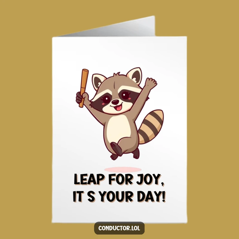 Free Printable Funny Birthday Card: Raccoon Leaps for Your Special Day!