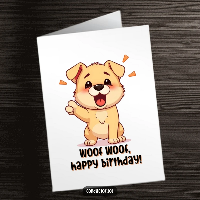 Funny Free Printable Puppy Birthday Card: A determined puppy barks out energetic commands, celebrating a fantastic birthday with gusto.