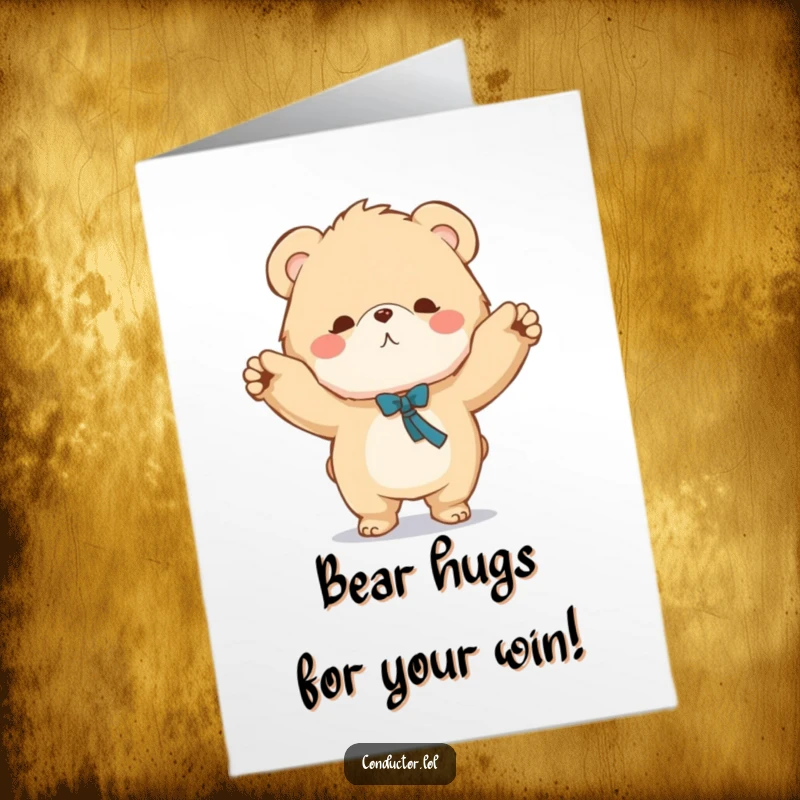 Funny Free Printable Bear Congratulations Card: A fluffy bear conducts with a grand sweeping motion, celebrating your fantastic achievement.