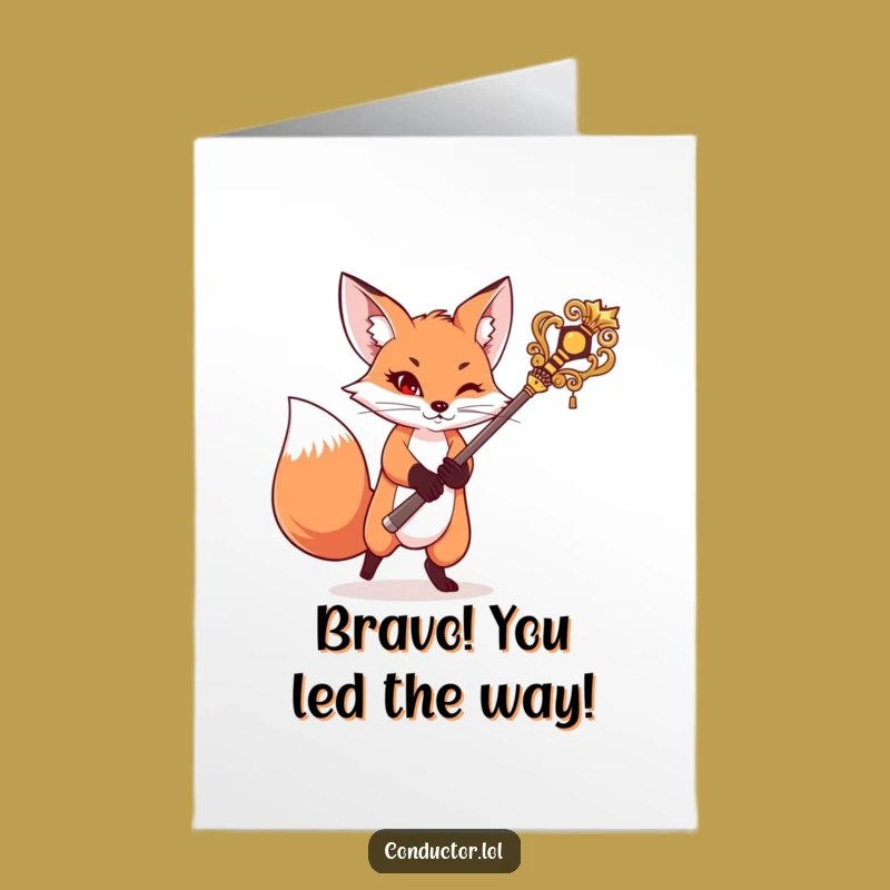 Free Printable Congratulations Card: Fox Swinging Baton Funny Downloadable Gift