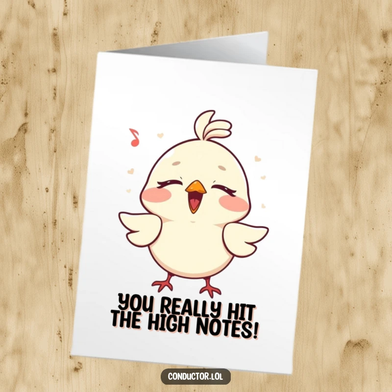 Funny Free Printable Congratulations Card: A bird singing at the top of its lungs, eyes closed in joy.