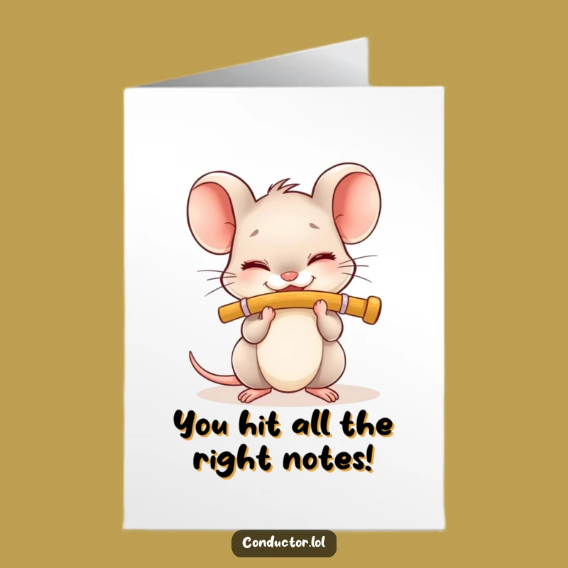 Free Printable Congrats Card: Joyful Flute Mouse Celebration Greeting Downloadable