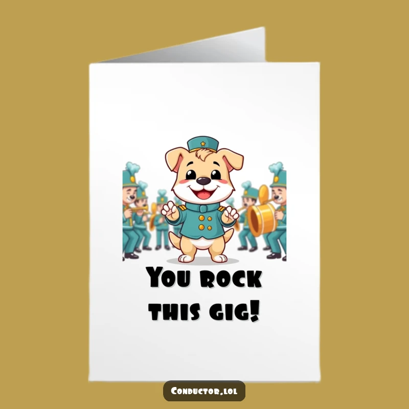 Free Printable Congrats Card: Proud Dog Band Leader, Playful Grin, Downloadable Achievement Gift