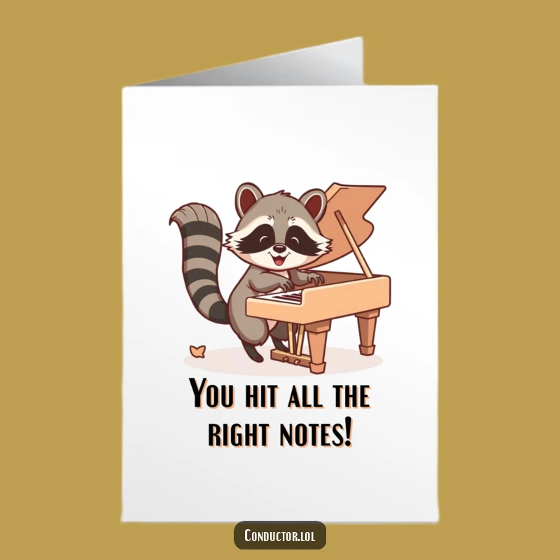 Free Printable Congrats Card: Raccoon Pianist, Humorous Downloadable for Success