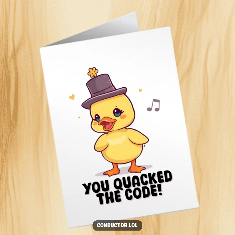 Funny Free Printable Congratulations Card: A duckling in a top hat chirps a lively rhythm, celebrating your fantastic achievement.