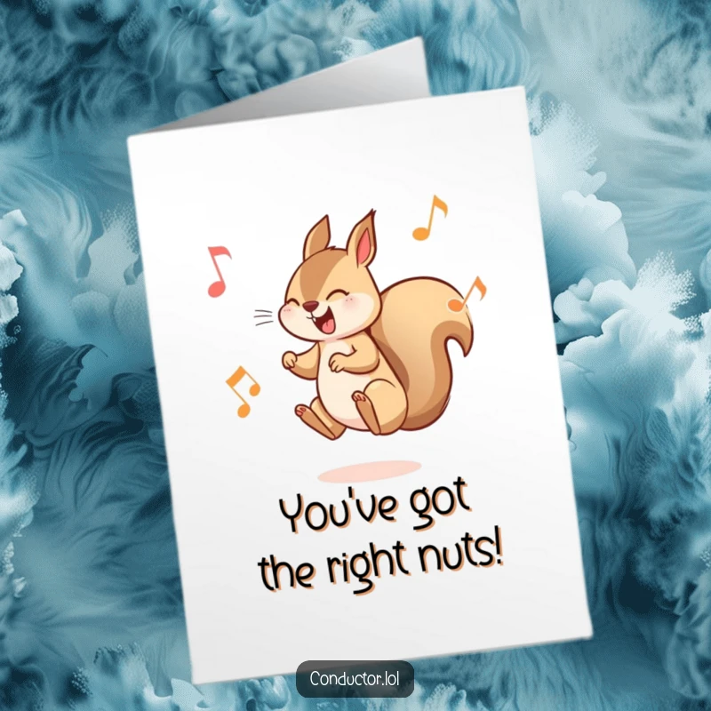 Funny Free Printable Congratulations Card: Playful squirrel leaping between high and low notes, celebrating success.