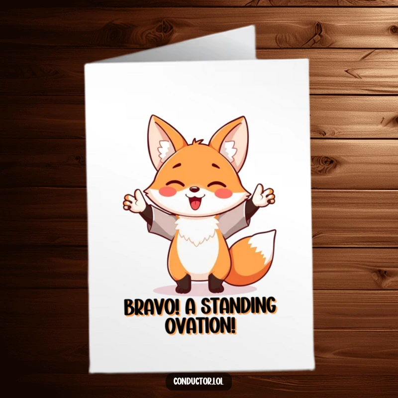 Funny Free Printable Congratulations Card: An excited fox waving its arms wildly, celebrating a fantastic achievement.