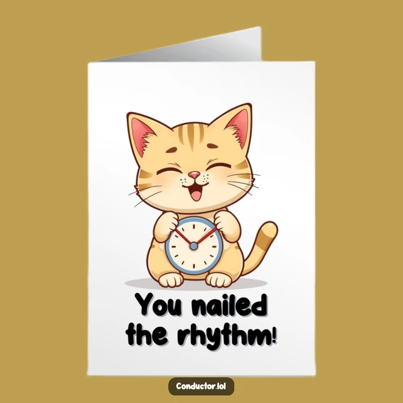 Free Printable Congrats Card: Giggling Cat Metronome, Focused Fun, Downloadable Achievement Gift