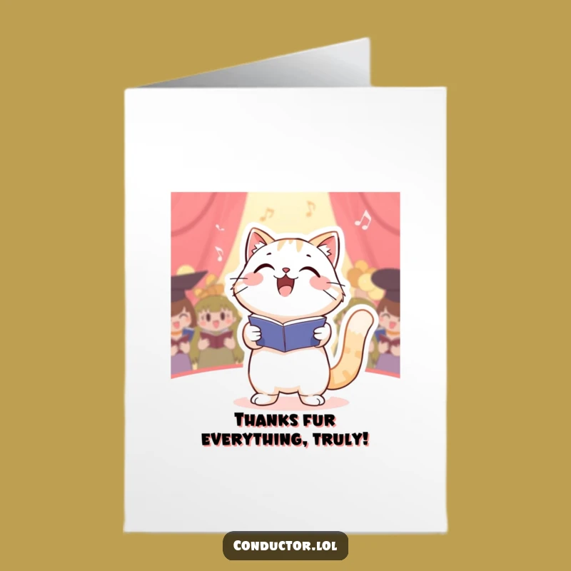 Free Printable Thank You Card: Funny Cat Conductor Choir - Gratitude Downloadable