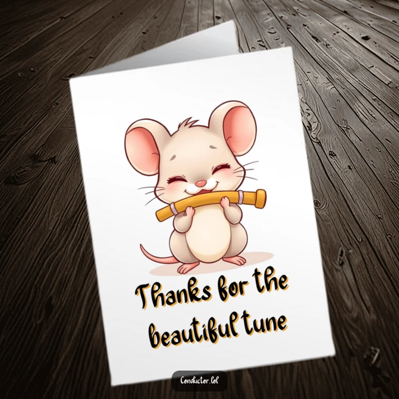 Funny Free Printable Thank You Card featuring a happy mouse playing a flute, a sweet way to show gratitude.
