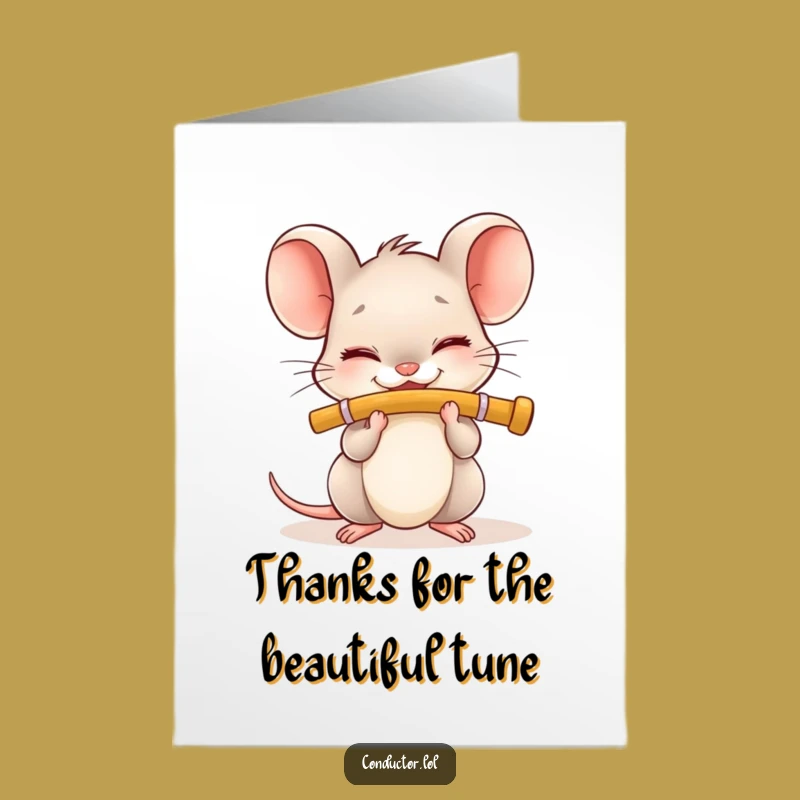Free Printable Thank You Card: Sweet Flute Mouse Appreciation Greeting Downloadable
