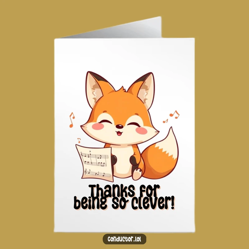 Free Printable Fox Thank You Card: Funny Music Score Joyful Appreciation Gift