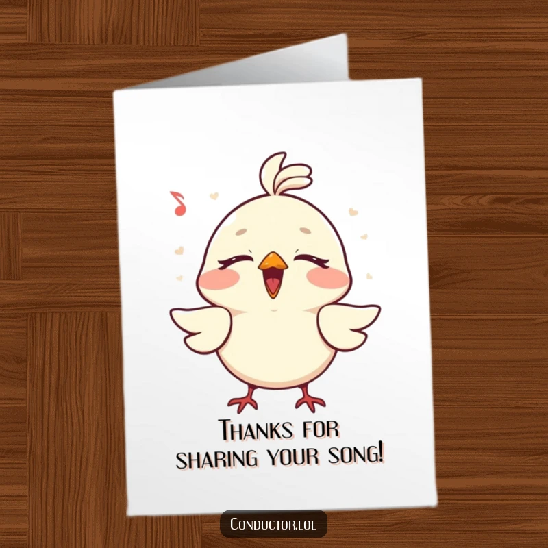 Funny Free Printable Thank You Card: A charming bird singing loudly with eyes closed, conveying thanks.
