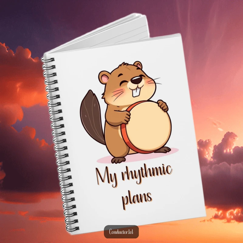Funny notebook featuring a busy beaver enthusiastically drumming, perfect for musical notes.