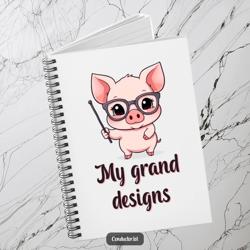 Funny Piglet Orator Notebook: a piglet in oversized spectacles gestures dramatically with a small flag, perfect for journaling.