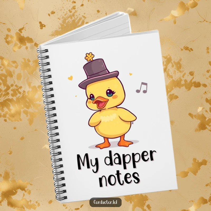 Funny Duckling Rhythm Notebook: a duckling in a top hat chirps a lively rhythm, perfect for journaling.