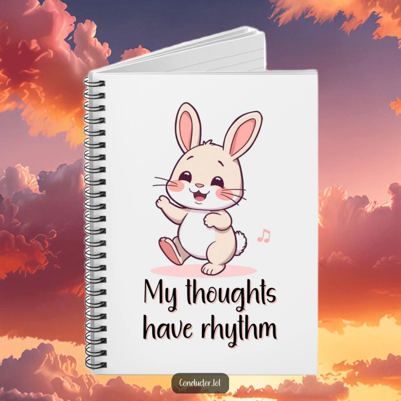 Funny notebook with a cheerful rabbit tapping its foot, perfect for capturing notes and creative bursts with a rhythmic flair.