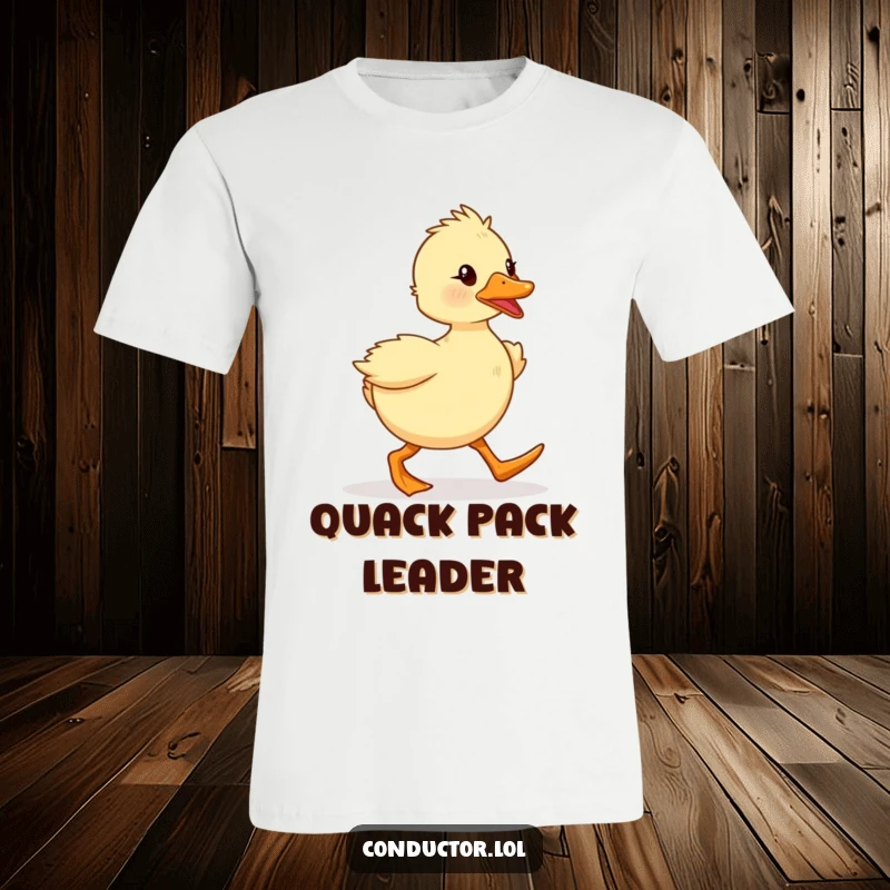 Funny, determined duckling marching with spirited enthusiasm, depicted on a comfortable t-shirt. Great for motivated individuals.
