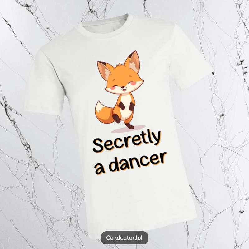 Funny fox cheerfully tapping its foot to unheard music, full of playful energy, on a t-shirt, a great funny gift.