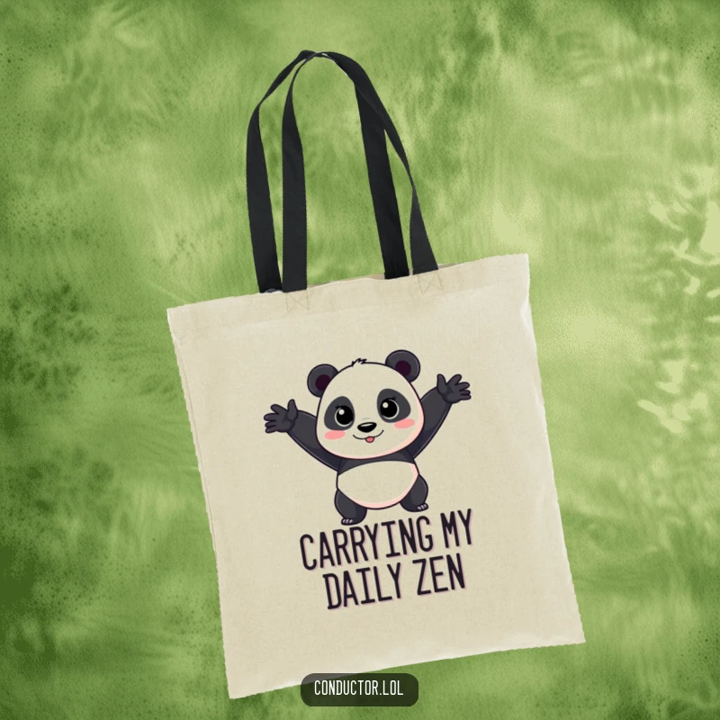 Funny Panda Performer Tote Bag: A focused cartoon panda making a dramatic, sweeping arm gesture, ready for anything.