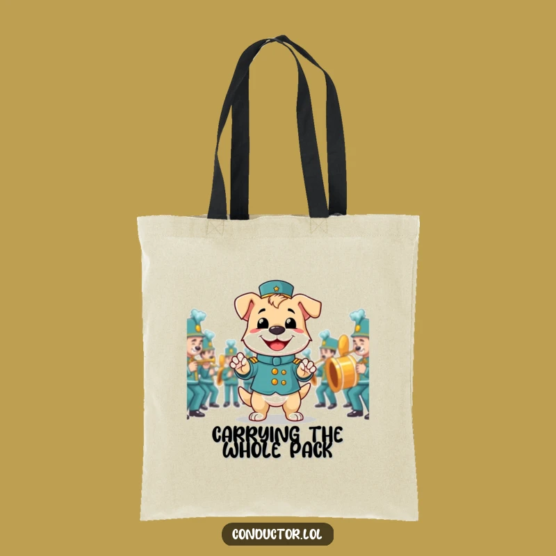 Funny Dog Band Director Tote Bag, Practical Pooch's Marching Carryall