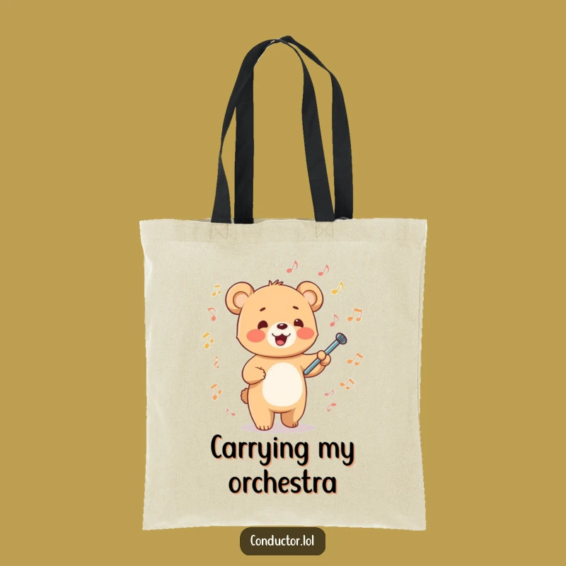 Funny Bear Cub Conductor Tote Bag - Carry Your Music