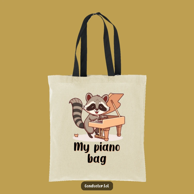 Funny Raccoon Piano Tote Bag: Tail Tunes, Stylish & Gift!